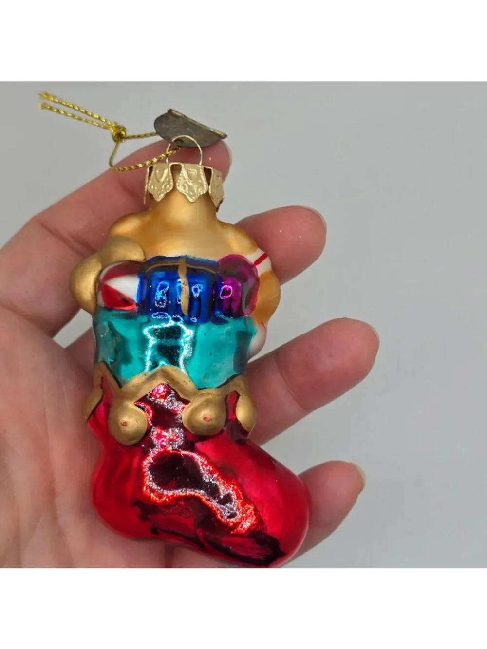 Christmas Ornament Glass Teddy Bear Stocking Thomas Pacconi Museum Series 2003
